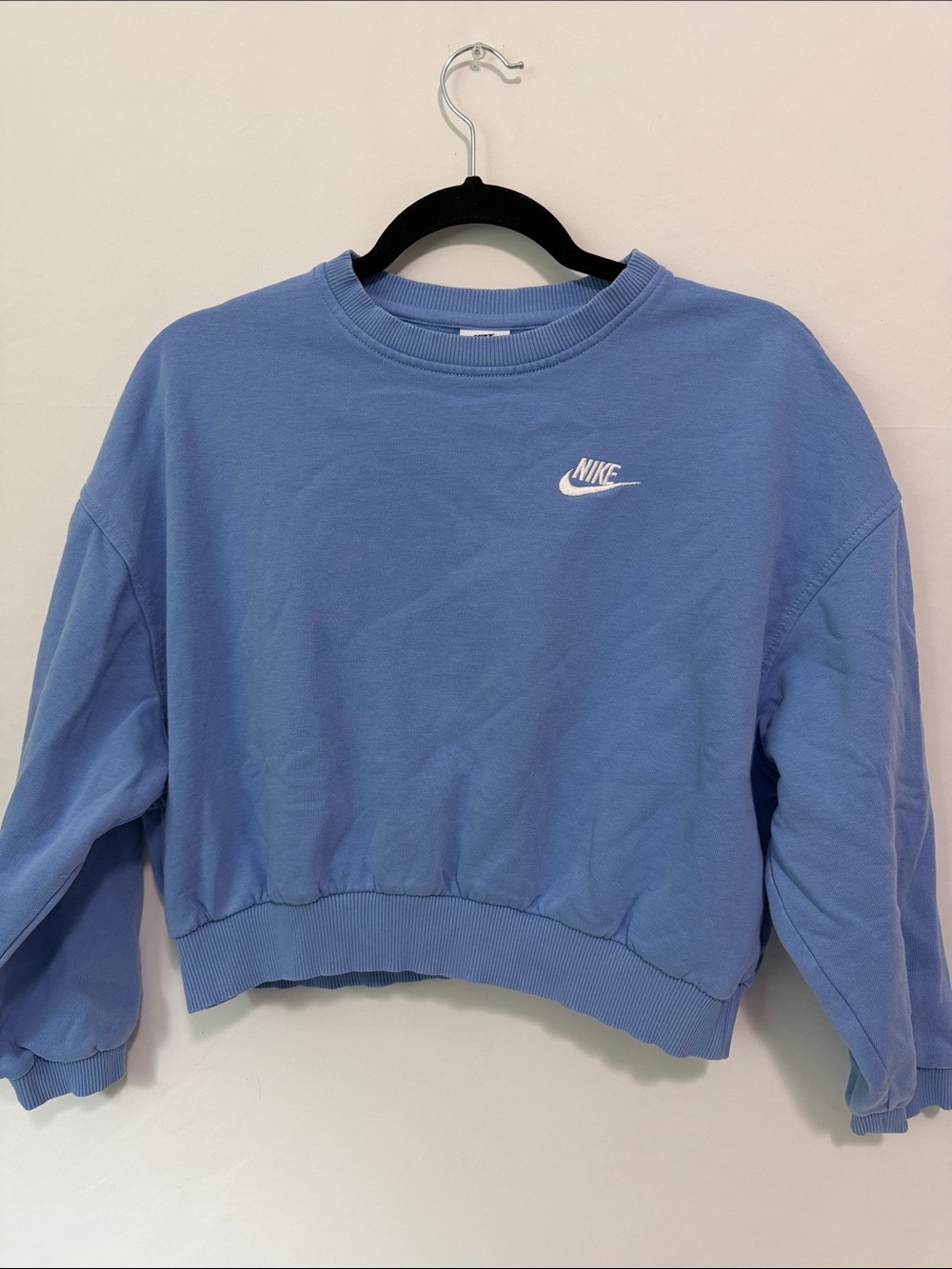 Youth Nike blue Cropped Sweatshirt with White Logo